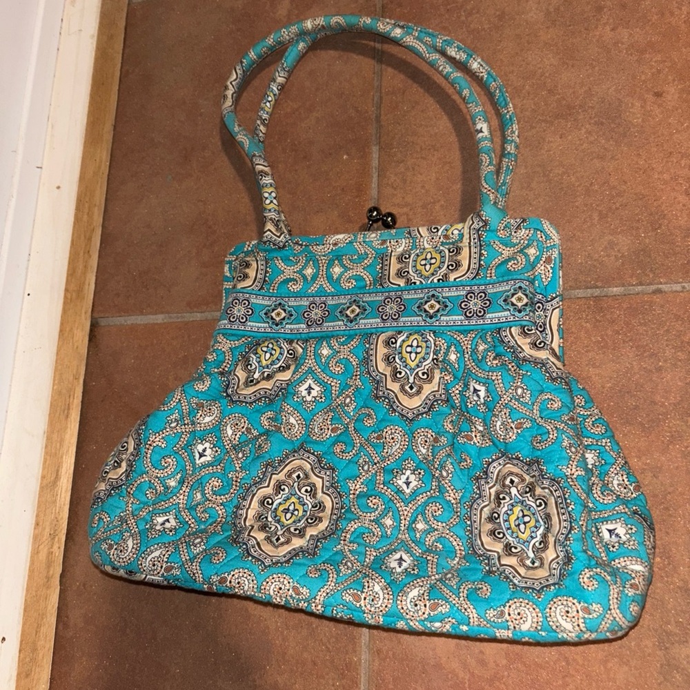 Blue Patterned Women's Bag by Vera Bradley kiss closure double handle